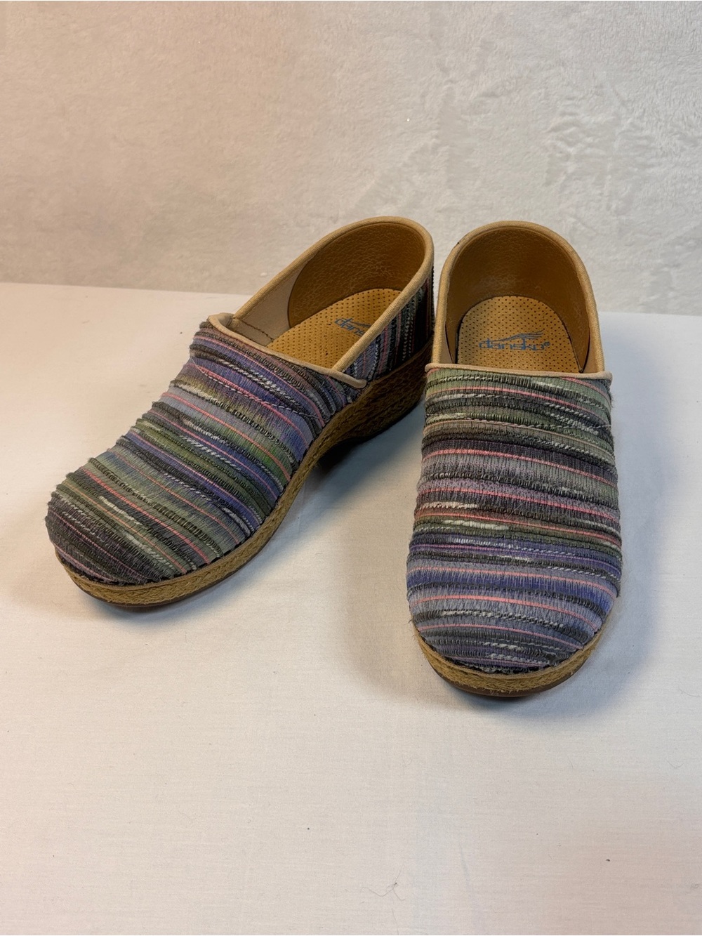 Dansko Jute Pro Clogs Rainbow Artisan Weave Multi Color Shoes 38 US 7.5-8